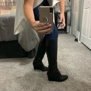Nine West leather wedge knee high boots